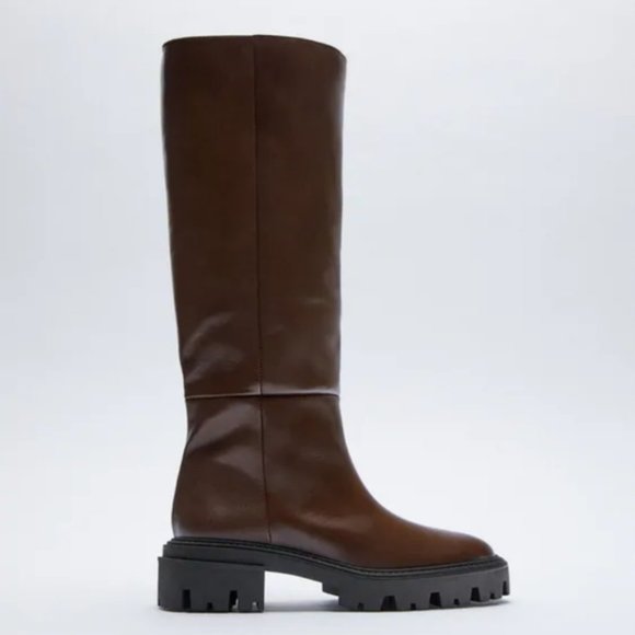 Zara Shoes - ZARA Flat Knee High Leather Boots
